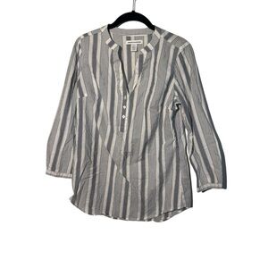 Amazon Essentials Blue & White Striped Button Henley Tunic Womens Size XS